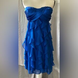 Caché strapless blue dress with ruffles. Size 8  but looks 4.